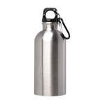 Borraccia in acciaio inox riciclato con moschettone da 400ml color argento seconda vista frontale