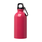 Borraccia in acciaio inox riciclato con moschettone da 400ml color fucsia seconda vista frontale