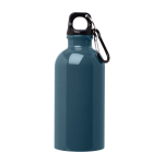 Borraccia in acciaio inox riciclato con moschettone da 400ml color azzurro ciano seconda vista frontale