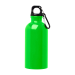 Borraccia in acciaio inox riciclato con moschettone da 400ml color verde fluorescente seconda vista frontale