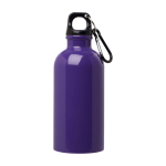 Borraccia in acciaio inox riciclato con moschettone da 400ml color viola seconda vista frontale