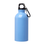 Borraccia in acciaio inox riciclato con moschettone da 400ml color azzurro pastello seconda vista frontale