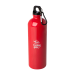 Borraccia in acciaio inox riciclato con moschettone da 750ml color rosso vista con stampa tampografica