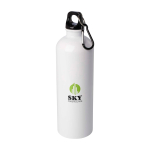 Borraccia in acciaio inox riciclato con moschettone da 750ml color bianco vista con stampa tampografica