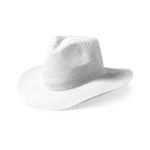 Cappello stile cowboy in materiale sintetico con nastro personalizzabile color bianco prima vista