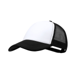 Cappellino trucker in poliestere a 5 pannelli con chiusura regolabile color nero prima vista