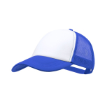 Cappellino trucker in poliestere a 5 pannelli con chiusura regolabile color blu prima vista