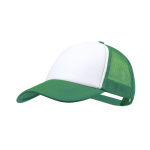 Cappellino trucker in poliestere a 5 pannelli con chiusura regolabile color verde prima vista