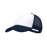 Cappellino trucker in poliestere a 5 pannelli con chiusura regolabile color blu mare prima vista