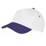Cappellino in cotone a 5 pannelli con chiusura in velcro color bianco/blu