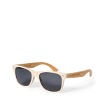 Occhiali da sole con aste in bambù e lenti nere con protezione UV400 vista area di stampa