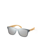 Occhiali da sole con aste in bambù e lenti nere a specchio vista area di stampa