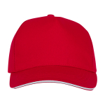 Cappellino sandwich in cotone con 5 pannelli da 175 g/m2 color rosso seconda vista frontale