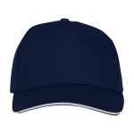 Cappellino sandwich in cotone con 5 pannelli da 175 g/m2 color blu mare seconda vista frontale