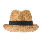 Cappello di paglia naturale traspirante con nastro personalizzabile color nero seconda vista frontale