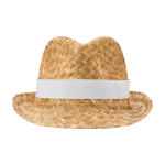 Cappello di paglia naturale traspirante con nastro personalizzabile color bianco seconda vista frontale