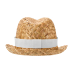 Cappello di paglia naturale traspirante con nastro personalizzabile color bianco seconda vista posteriore
