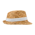 Cappello di paglia naturale traspirante con nastro personalizzabile color bianco seconda vista con laterale