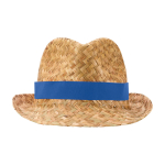 Cappello di paglia naturale traspirante con nastro personalizzabile color blu reale seconda vista frontale