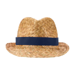 Cappello di paglia naturale traspirante con nastro personalizzabile color blu mare seconda vista frontale