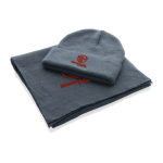 Sciarpa acrilica Polylana® dallo stile elegante e sofisticato color blu grigiastro vista con logo