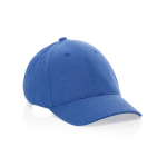 Cappellino in cotone riciclato 6 pannelli con tessuto mélange 200g/m2 color blu