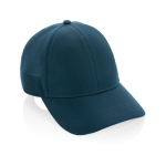 Cappello sportivo in RPET 6 pannelli e chiusura posteriore con fibbia color blu mare