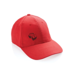 Cappellino in cotone riciclato 6 pannelli con tracciante Aware 280g/m2 color rosso vista con logo