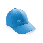 Cappellino in cotone riciclato 6 pannelli con tracciante Aware 280g/m2 color azzurro vista con logo