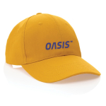 Cappellino in cotone riciclato 6 pannelli con tracciante Aware 280g/m2 vista con logo