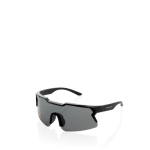 Occhiali sportivi con lenti polarizzate e materiali ecologici UV400 color nero vista area di stampa
