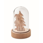 Decorazione natalizia in legno in custodia trasparente con LED color legno