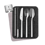 Custodia con set di posate in acciaio inox e cannuccia WMF color argento