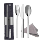 Custodia con set di posate in acciaio inox e cannuccia WMF color argento