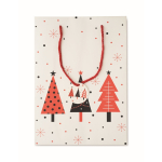 Borsa regalo di carta a tema natalizio grande color bianco terza vista
