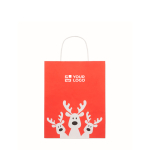 Borsa regalo natalizia di carta piccola, prodotta in UE color rosso vista area di stampa