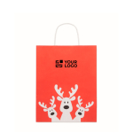 Borsa regalo natalizia di carta media prodotta in UE color rosso vista area di stampa