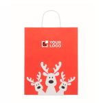 Borsa regalo natalizia di carta grande prodotta in UE color rosso vista area di stampa