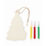 Decorazione natalizia sospesa a forma di albero di legno da colorare color legno terza vista