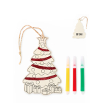 Decorazione natalizia sospesa a forma di albero di legno da colorare color legno vista area di stampa