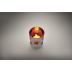 Candela a LED in barattolo di vetro con stelline natalizie color rosso quarta vista fotografica