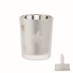 Candela a LED in barattolo di vetro con stelline natalizie color argento opaco