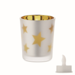 Candela a LED in barattolo di vetro con stelline natalizie color oro