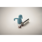 Infusore per tè in acciaio inox a forma di omino in silicone color azzurro quinta vista fotografica