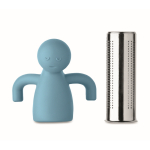 Infusore per tè in acciaio inox a forma di omino in silicone color azzurro sesta vista