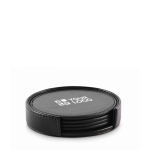 Set 4 sottobicchieri e porta-sottobicchieri coordinato in similpelle color nero vista area di stampa