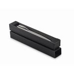 Penna a pulsante in acciaio inox in astuccio con inchiostro blu color argento opaco