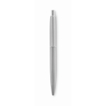 Penna a pulsante in acciaio inox in astuccio con inchiostro blu color argento opaco ottava vista