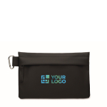 Beauty case in poliestere e PU con moschettone laterale color nero vista area di stampa