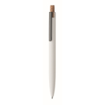 Penna in alluminio riciclato con pulsante in sughero e inchiostro blu color bianco